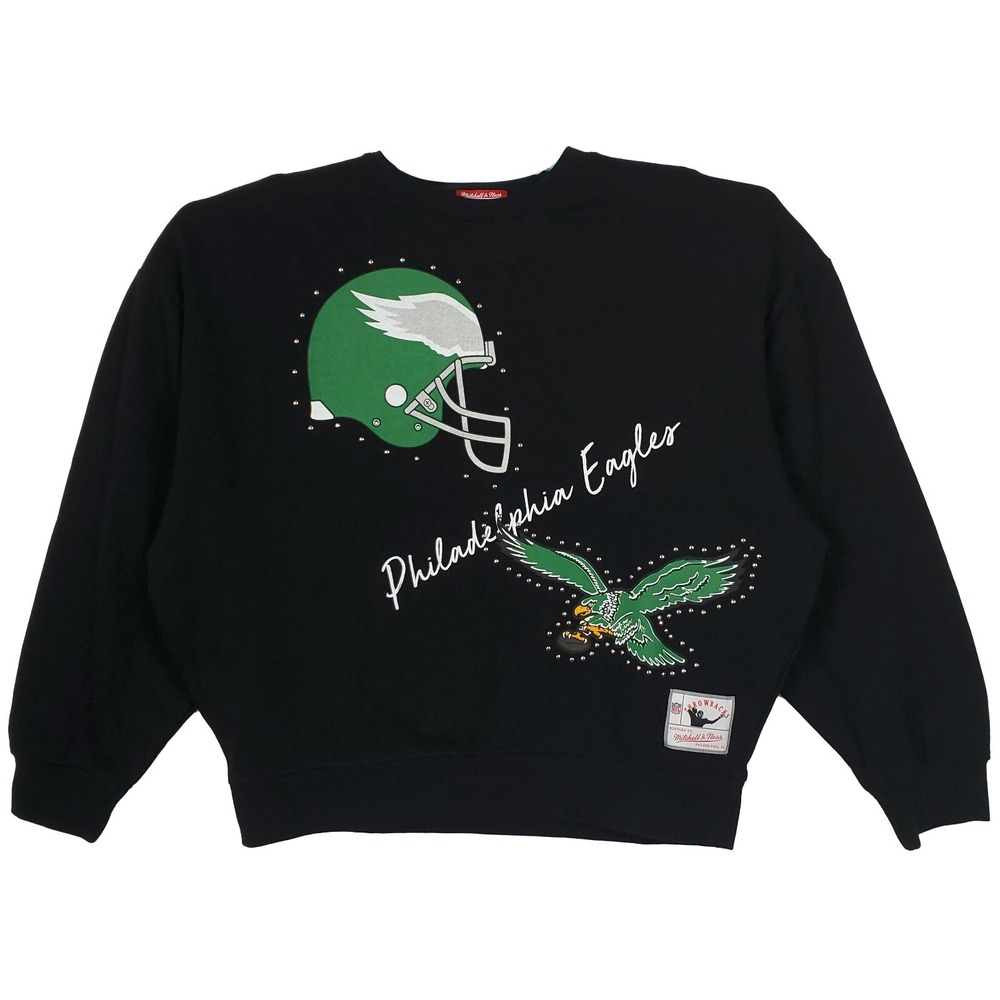 Philadelphia Eagles Mitchell & Ness NFL Large‎ Womens Sweatshirt Metal Studs NWT